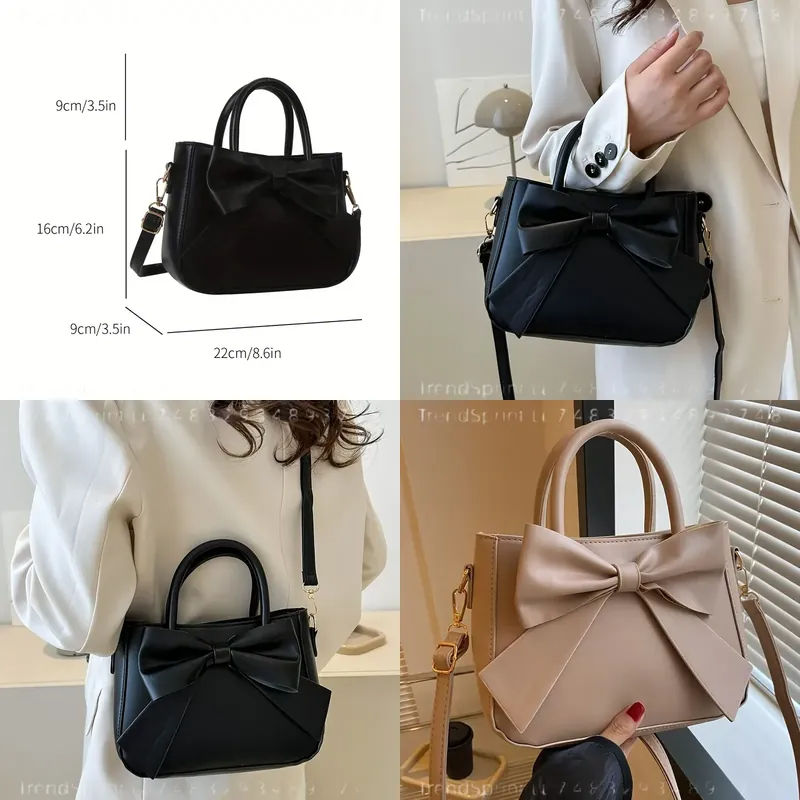 Women Bags Golden - حقيبة يد أنيقة سوداء بفيونكة للنساء