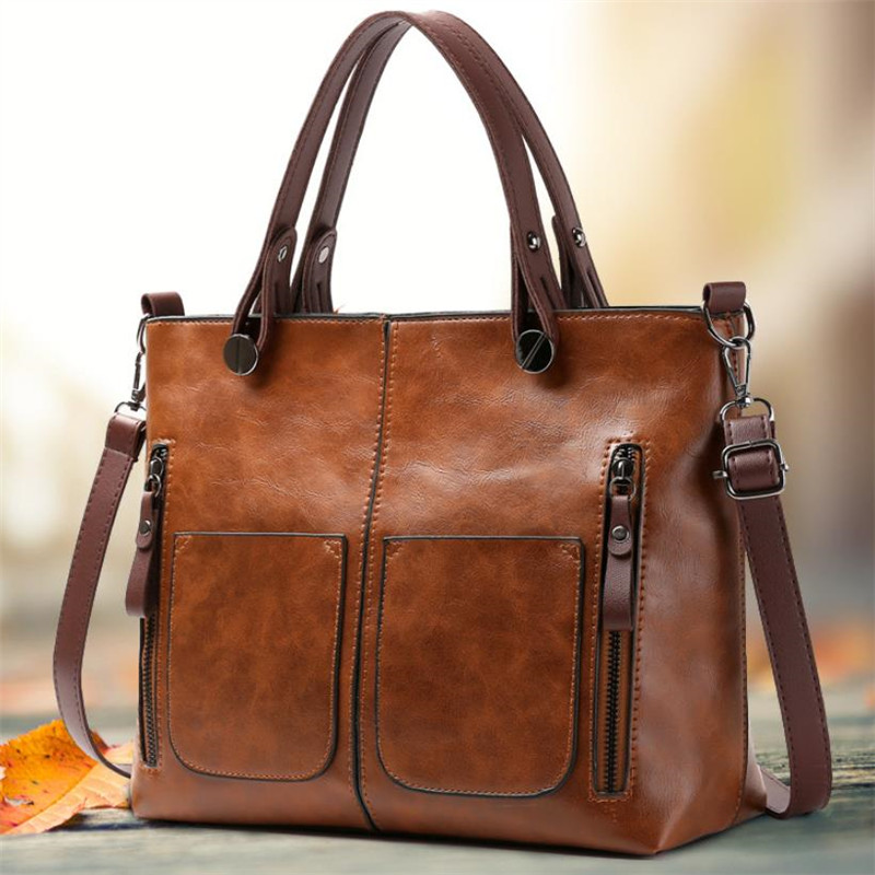 Women'S Bags For Work - حقيبة كتف جلدية ريترو للنساء مع